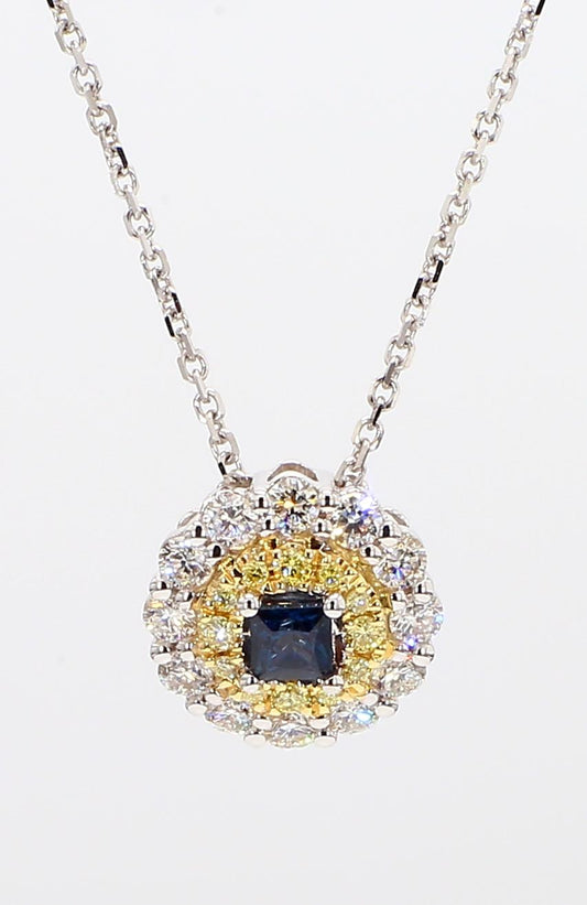 Natural Blue Princess Cut Sapphire and Diamond 0.68 Carat TW Drop Pendant