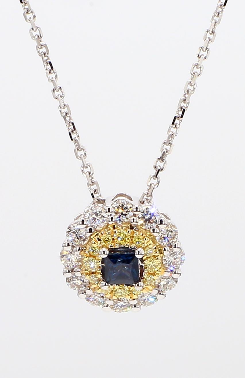 Natural Blue Princess Cut Sapphire and Diamond 0.68 Carat TW Drop Pendant