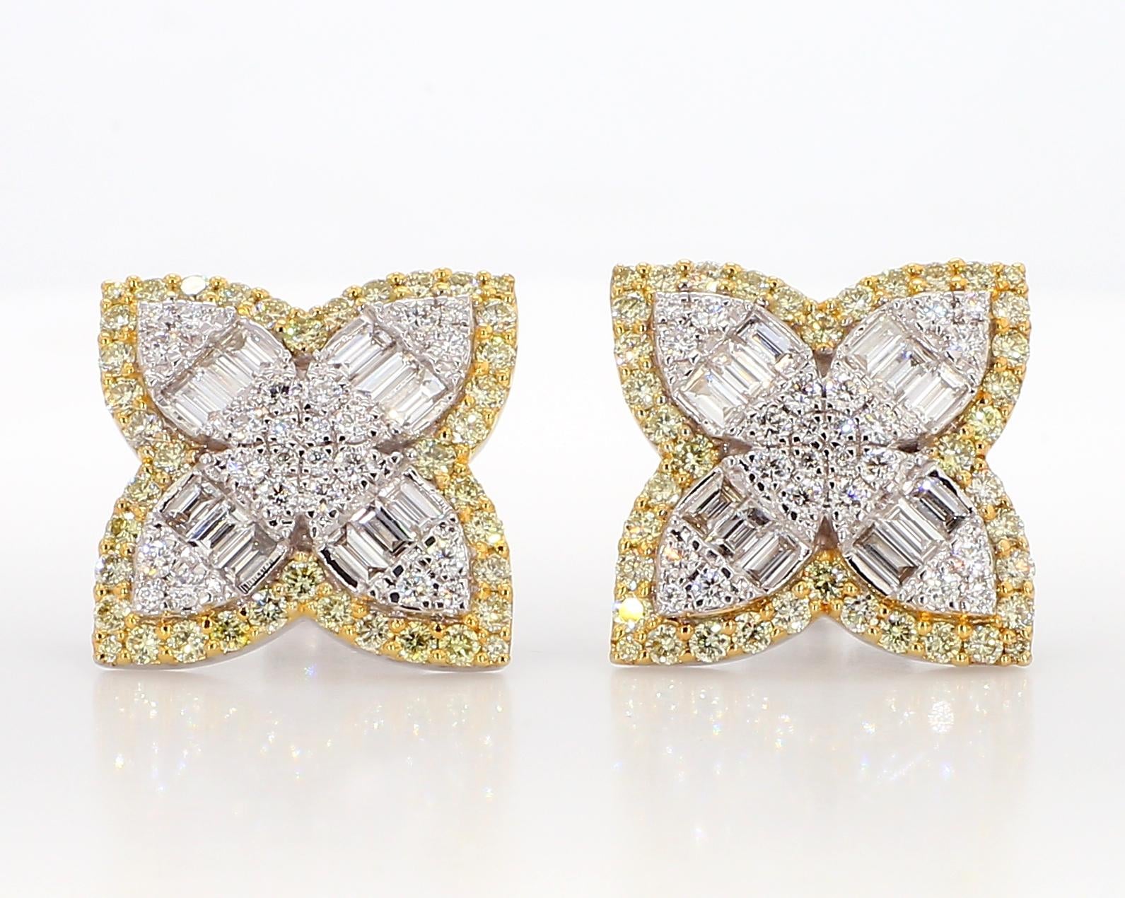 Natural White Baguette Diamond 2.03 Carat TW Gold Stud Earrings