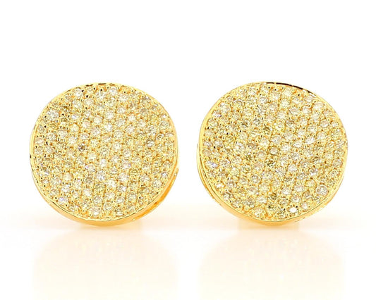 Natural Yellow Round Diamond 1.32 Carat TW Yellow Gold Stud Earrings