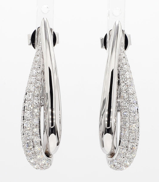 Natural White Round Diamond 2.02 Carat TW White Gold Loop Earrings