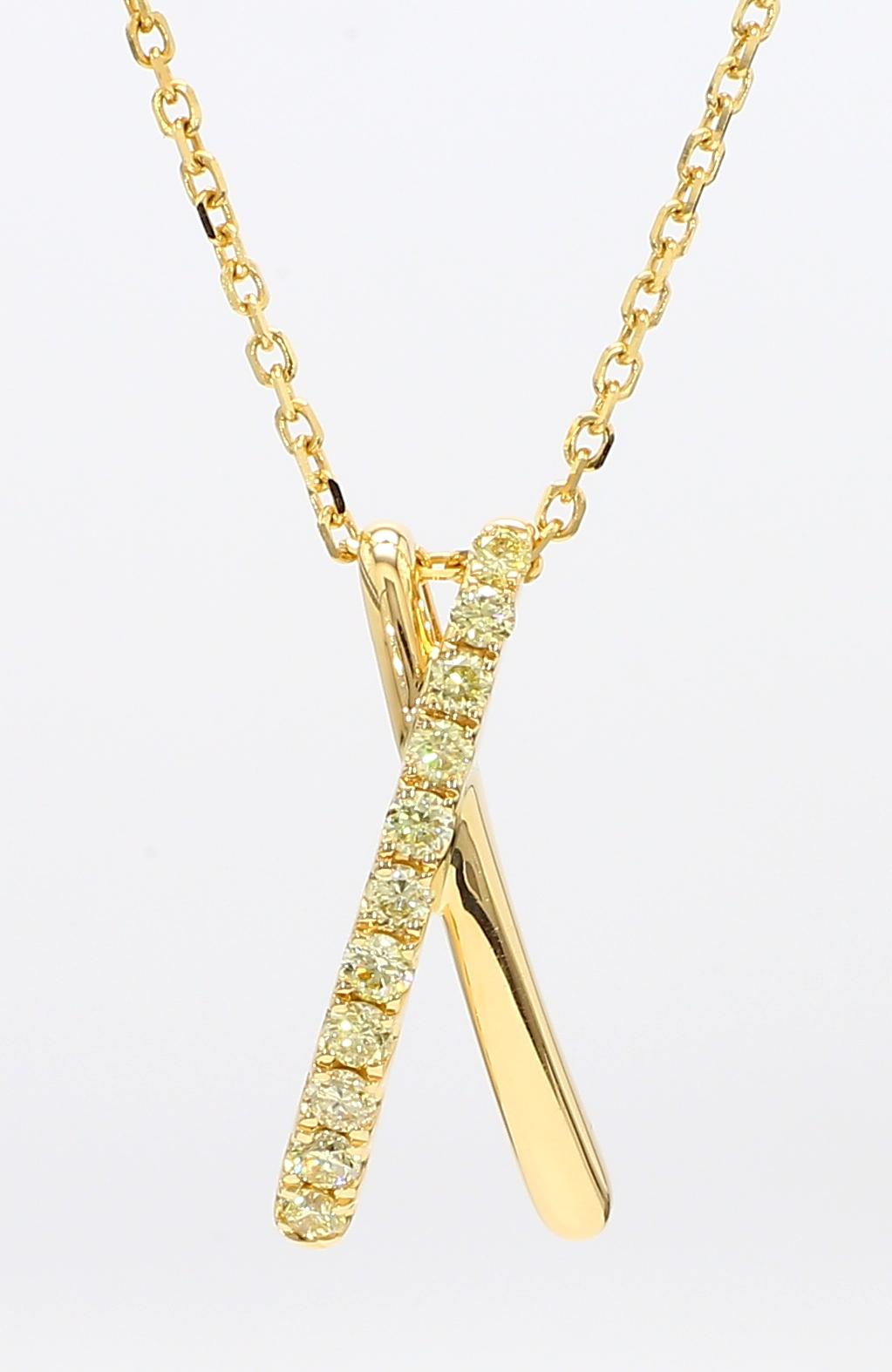 Natural Yellow Round Diamond .32 Carat TW Gold Drop Pendant