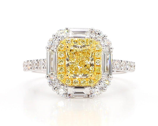 GIA Certified Natural Yellow Radiant Diamond 1.97 Carat TW Gold Cocktail Ring