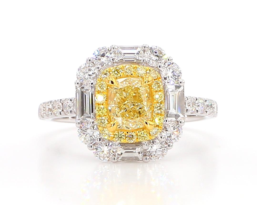 GIA Certified Natural Yellow Cushion Diamond 2.10 Carat TW Gold Cocktail Ring