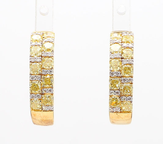 Natural Yellow Radiant Diamond 1.66 Carat TW Gold Hoop Earrings