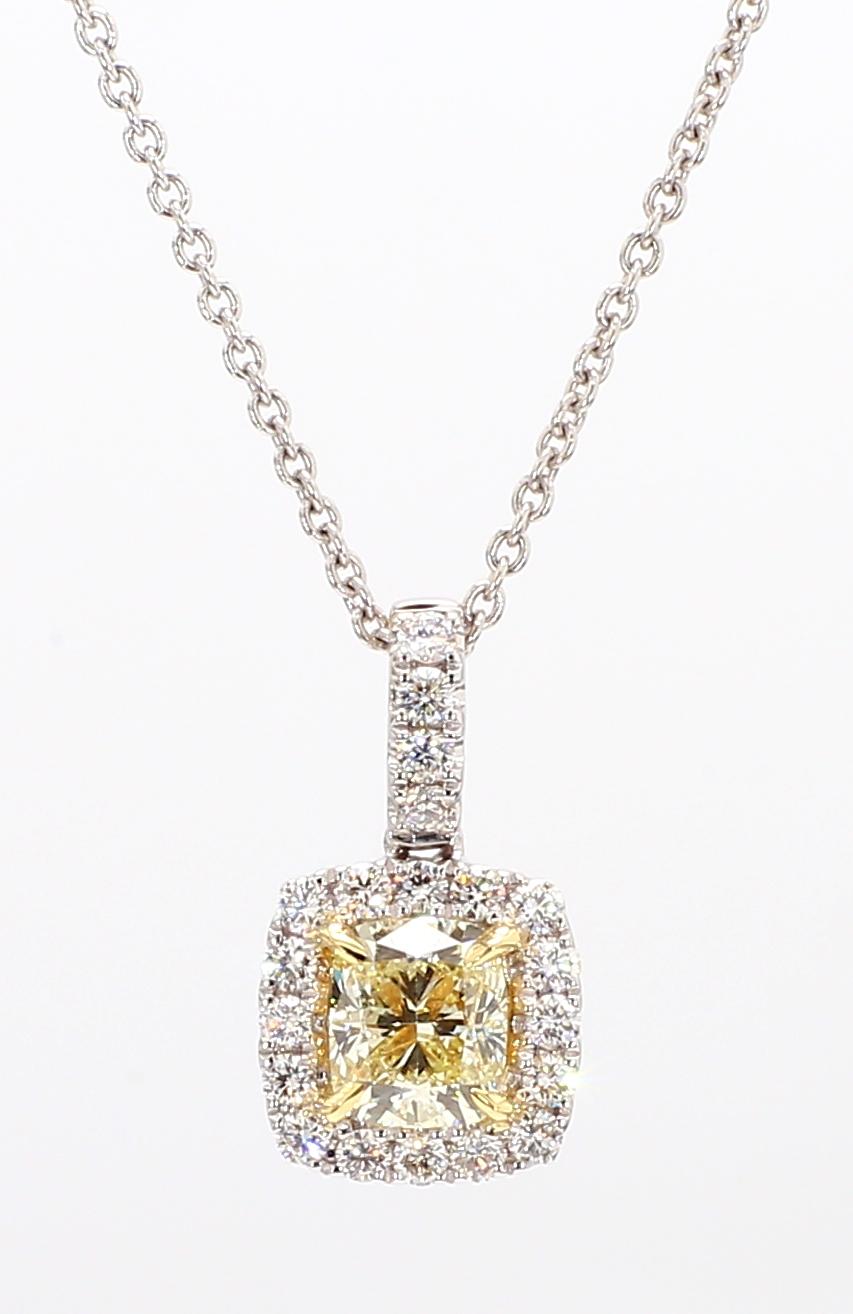 Natural Yellow Cushion Diamond 1.05 Carat TW Gold Drop Pendant