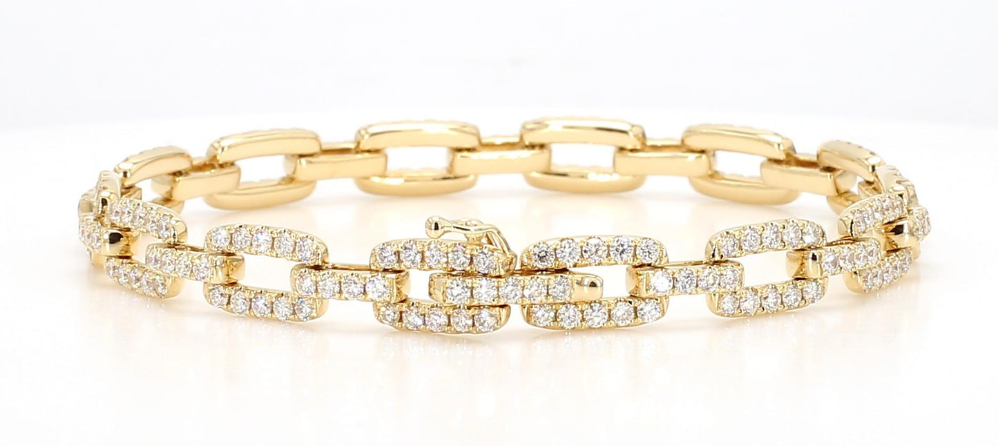 Natural White Round Diamond 3.24 Carat TW Yellow Gold Link Bracelet