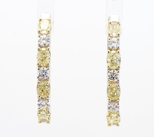 Natural Yellow Oval Diamond 2.40 Carat TW Gold Hoop Earrings