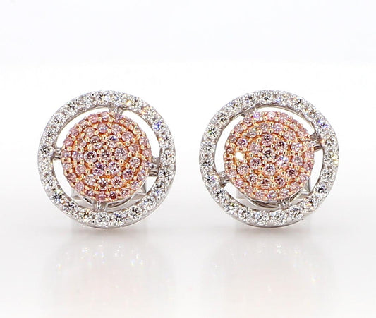 Natural Pink Round Diamond 0.57 Carat TW Gold Stud Earrings