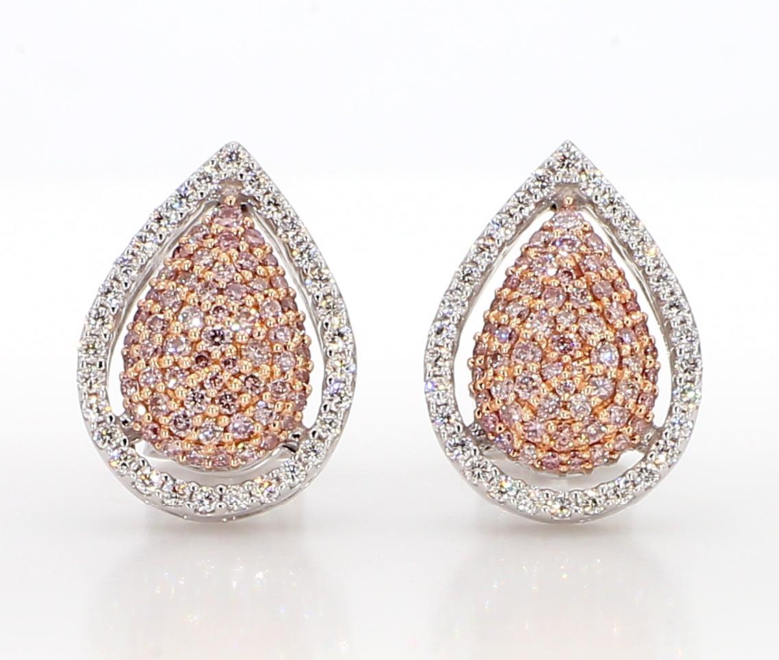 Natural Pink Round Diamond 0.70 Carat TW Gold Stud Earrings