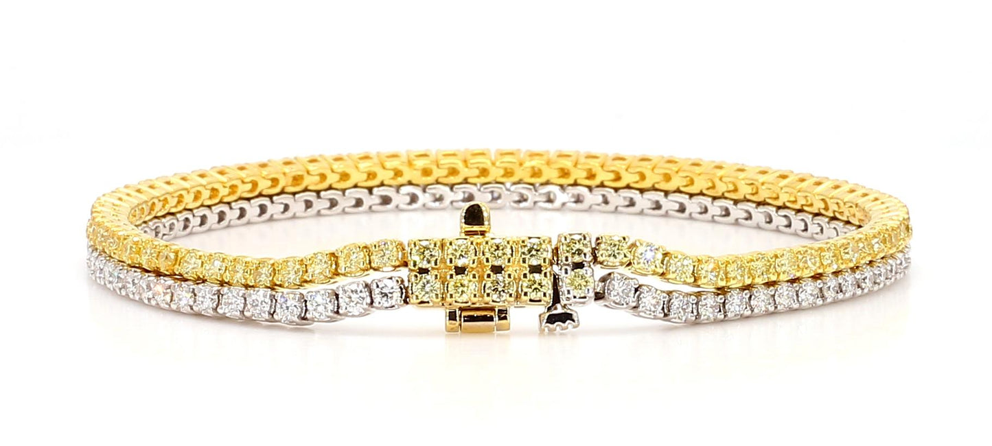 Natural Yellow Round and White Diamond 3.89 Carat TW Gold Bracelet