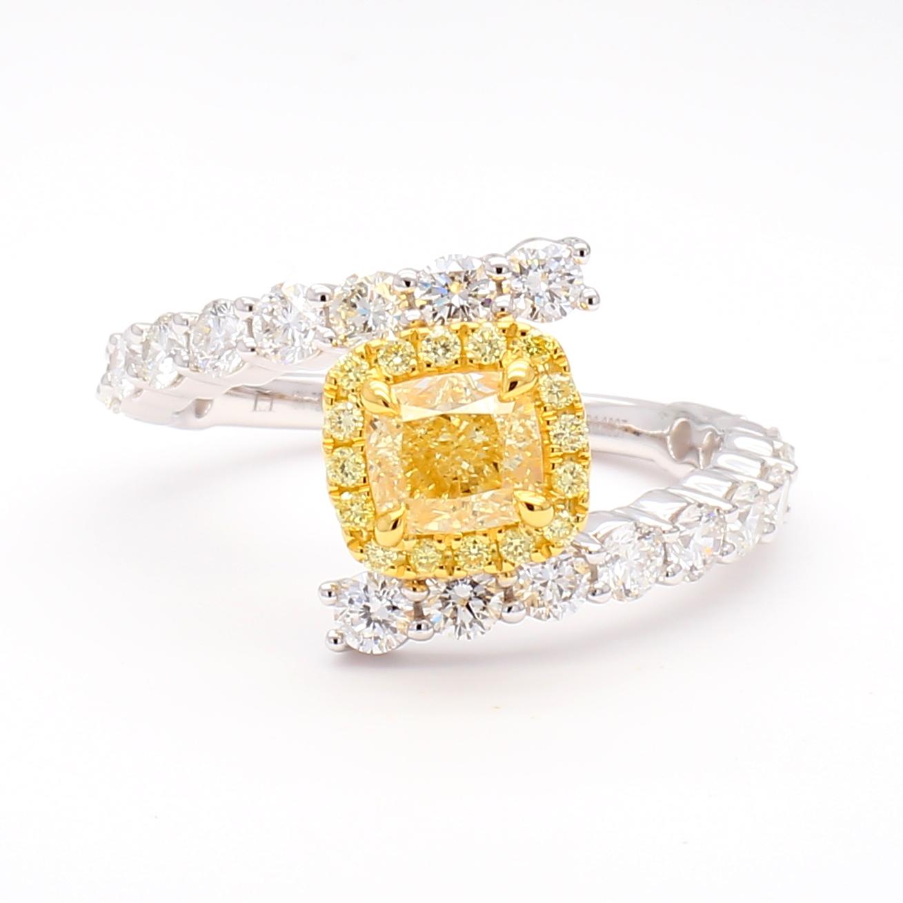 GIA Certified Natural Yellow Cushion Diamond 2.16 Carat TW Gold Cocktail Ring