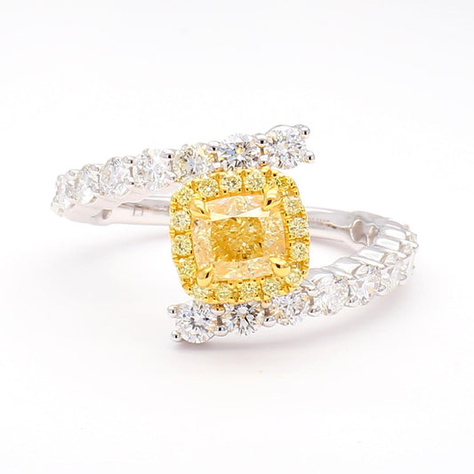 GIA Certified Natural Yellow Cushion Diamond 2.16 Carat TW Gold Cocktail Ring