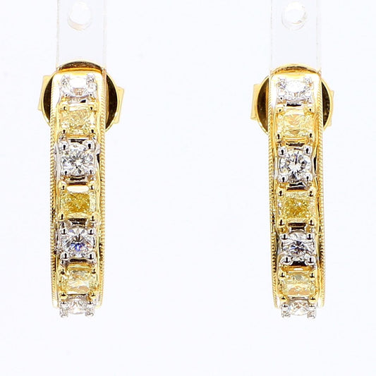 Natural Yellow Cushion Diamond 1.00 Carat TW Gold Drop Earrings