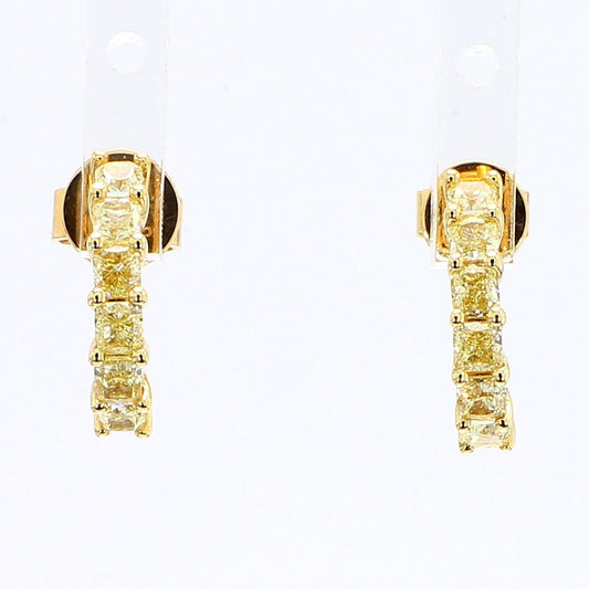 Natural Yellow Cushion Diamond .82 Carat TW Yellow Gold Drop Earrings