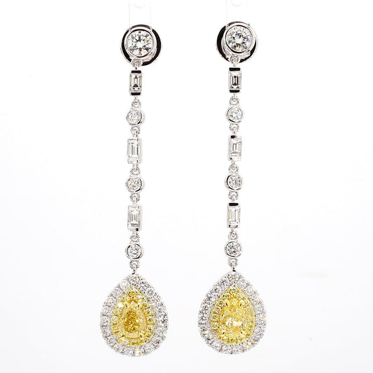 GIA Certified Natural Yellow Pear Diamond 3.39 Carat TW Gold Drop Earrings