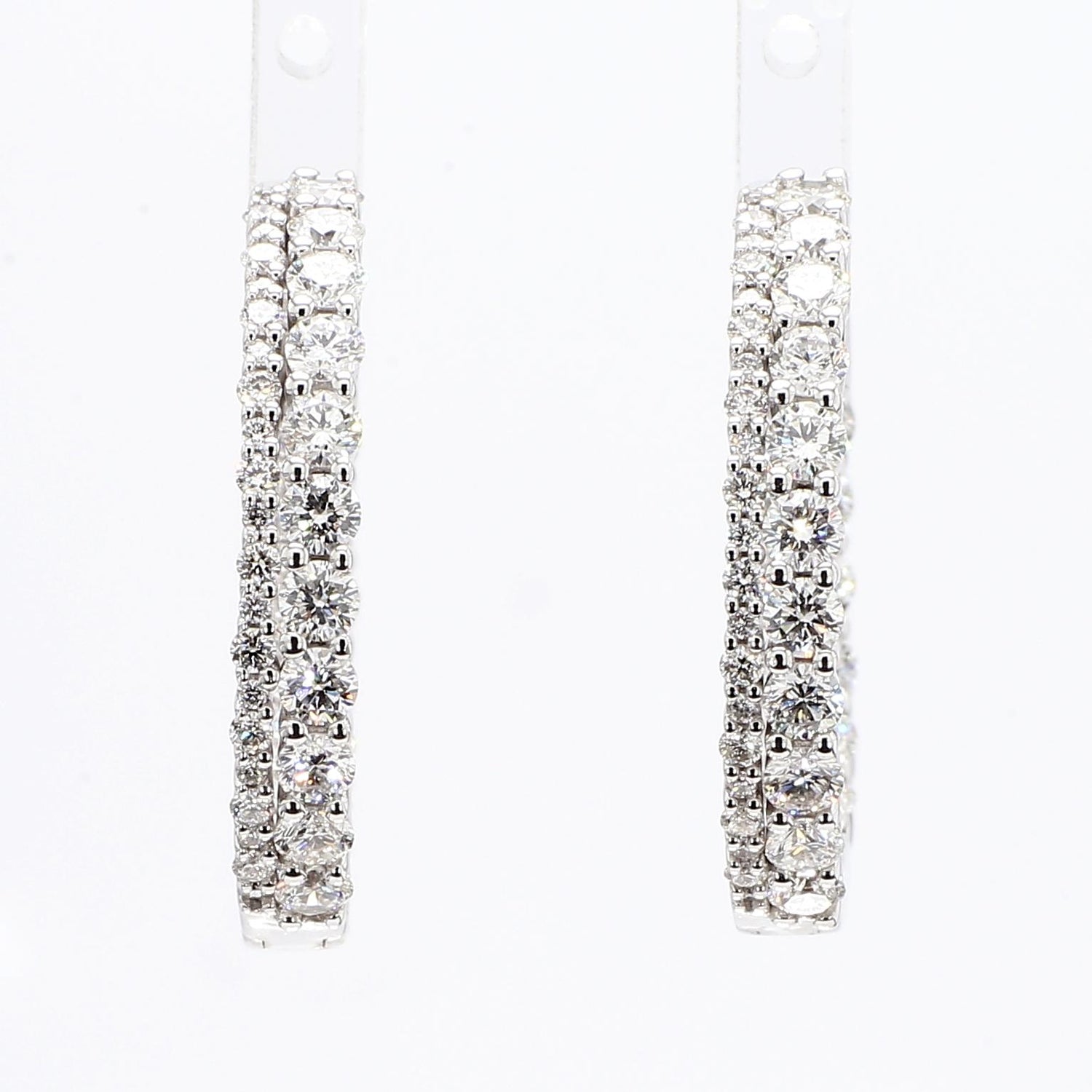 Natural White Round Diamond 2.65 Carat TW White Gold Hoop Earrings