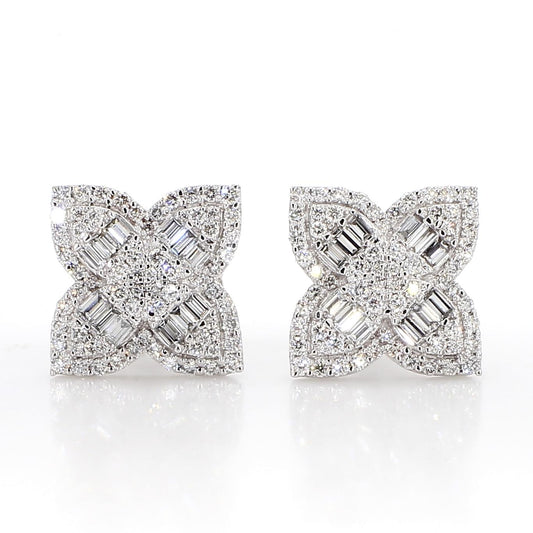 Natural White Baguette Diamond 1.00 Carat TW Gold Stud Earrings