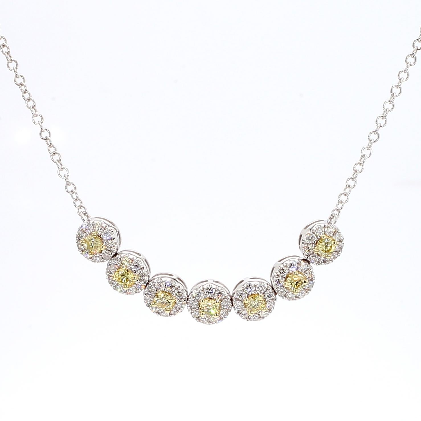 Natural Yellow Round and White Diamond .78 Carat TW Gold Necklace