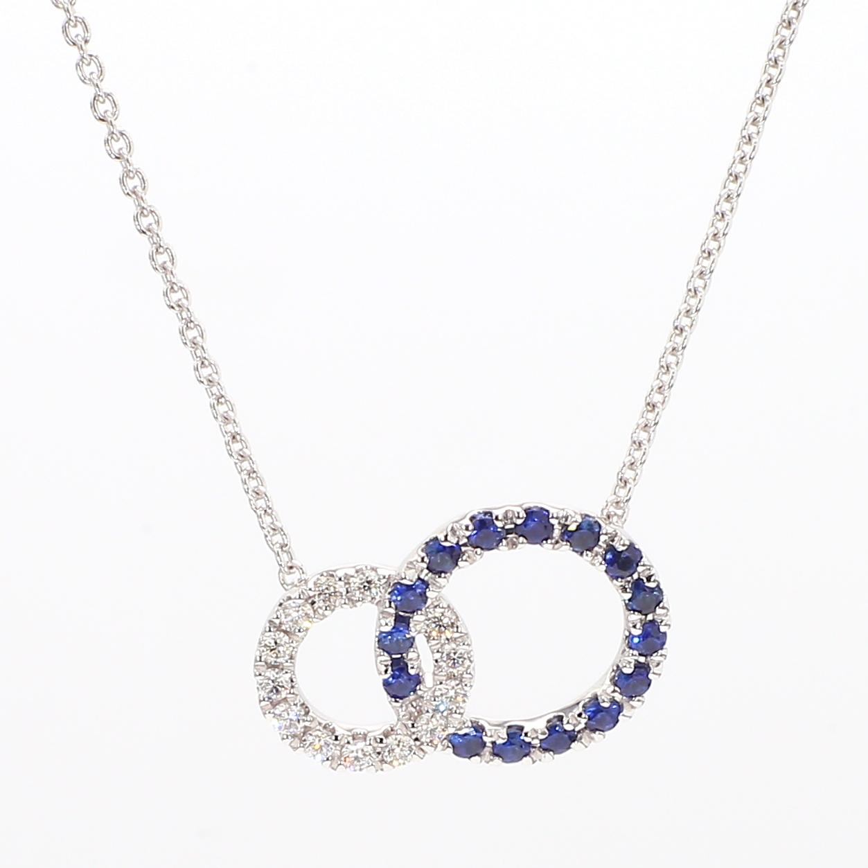 Natural Blue Round Sapphire and White Diamond 0.36 Carat TW White Gold Necklace