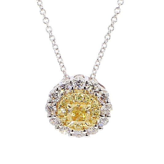 Natural Yellow Cushion Diamond 0.76 Carat TW Gold Drop Pendant