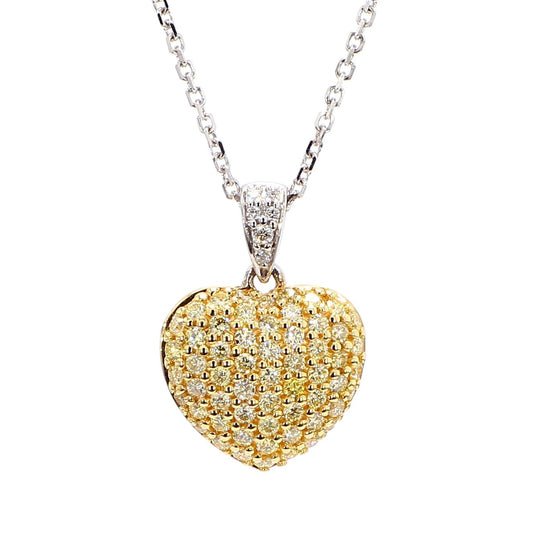 Natural Yellow Round and White Diamond .54 Carat TW Gold Drop Pendant