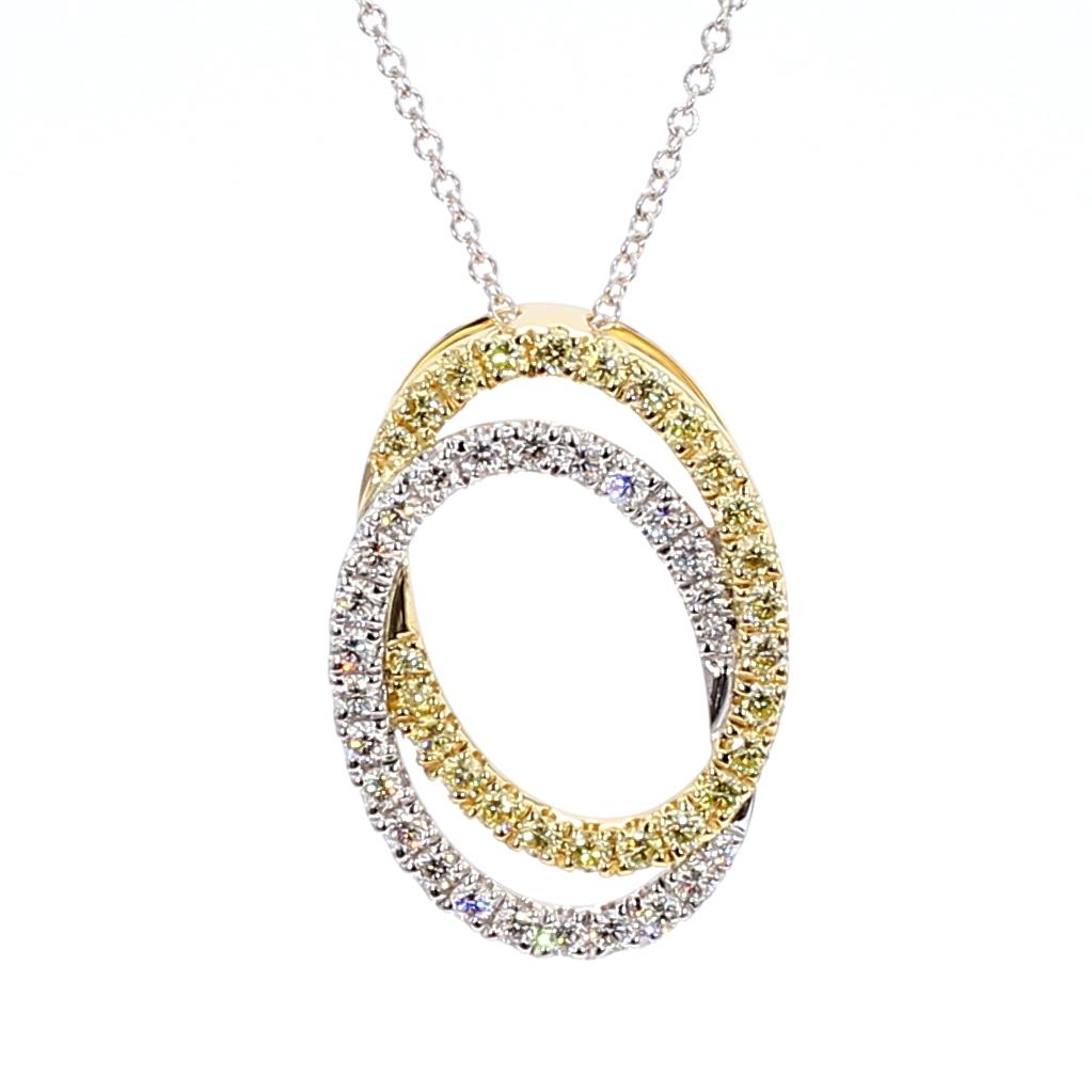 Natural Yellow Round and White Diamond .63 Carat TW Gold Drop Pendant