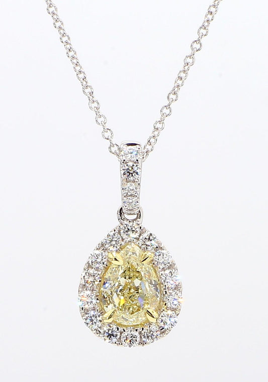 GIA Certified Natural Yellow Pear Diamond 1.37 Carat TW Gold Drop Pendant