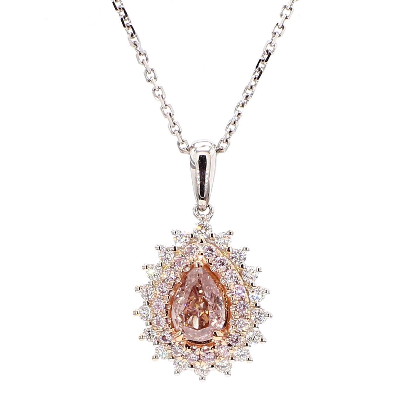 GIA Certified Natural Pink Pear Diamond 0.85 Carat TW Gold Drop Pendant