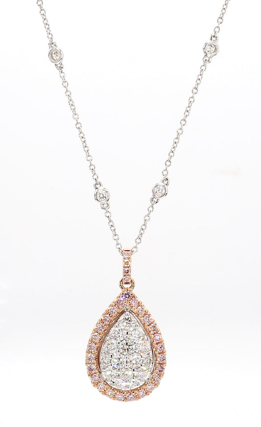 Natural Pink Round Diamond 1.28 Carat TW Rose Gold Drop Pendant