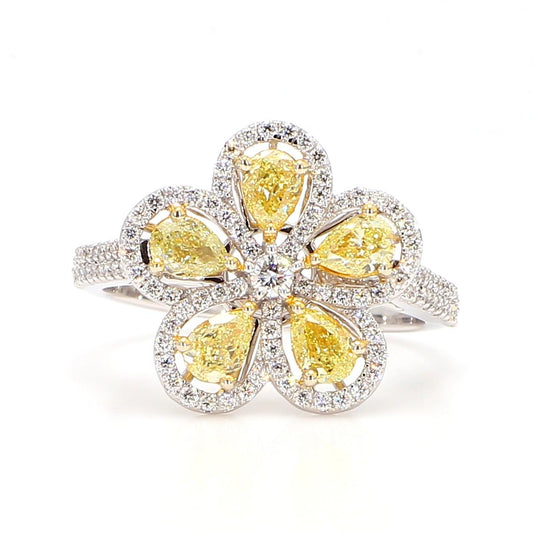 Natural Yellow Pear Diamond 1.41 Carat TW Gold Cocktail Ring