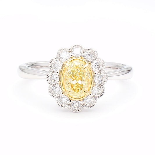 Natural Yellow Oval and White Diamond 1.06 Carat TW Platinum Cocktail Ring