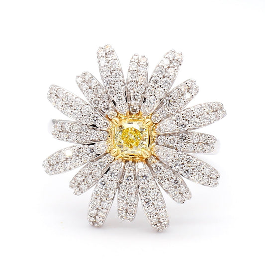 Natural Yellow Radiant and White Diamond 1.15 Carat TW Gold Cocktail Ring