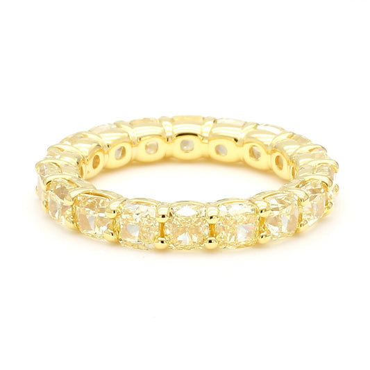 Natural Yellow Cushion Diamond 5.61 Carat TW Yellow Gold Eternity Band