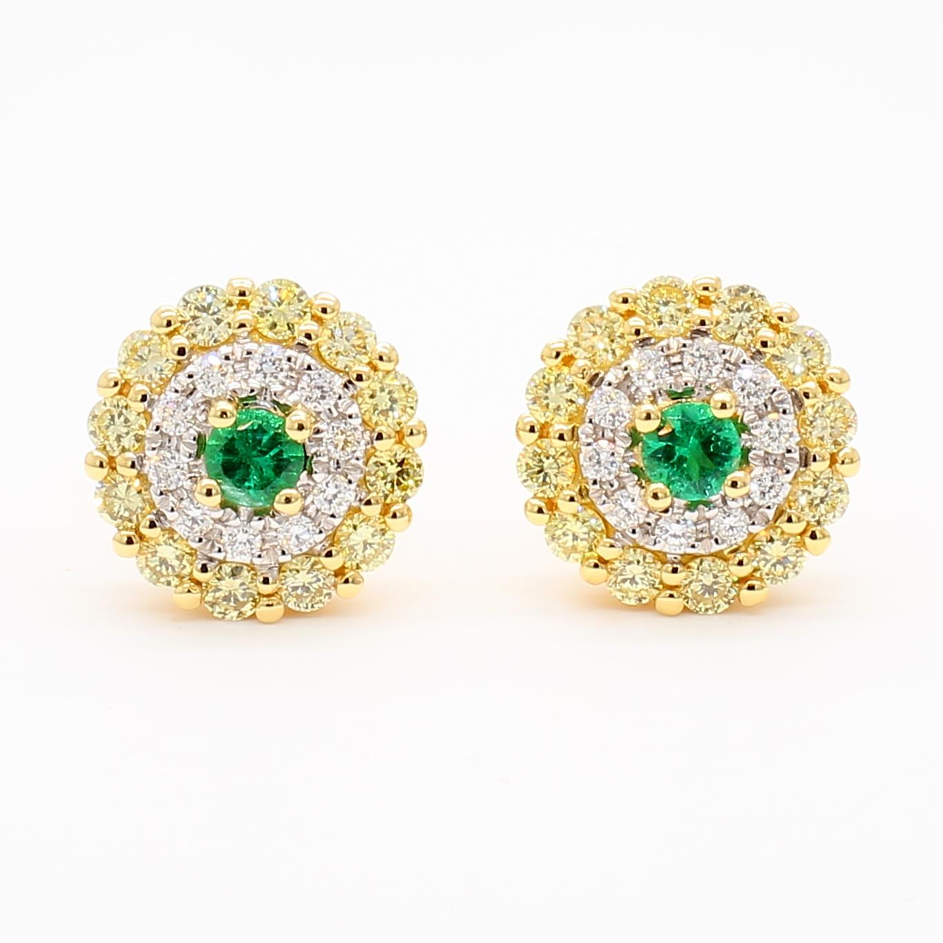 Natural Round Emerald and Diamond 1.00 Carat TW Gold Stud Earrings