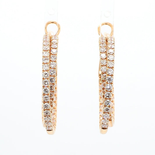 Natural White Round Diamond 2.62 Carat TW Rose Gold Hoop Earrings