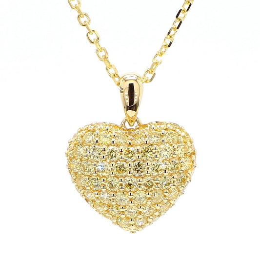 Natural Yellow Round Diamond 1.13 Carat TW Gold Drop Pendant