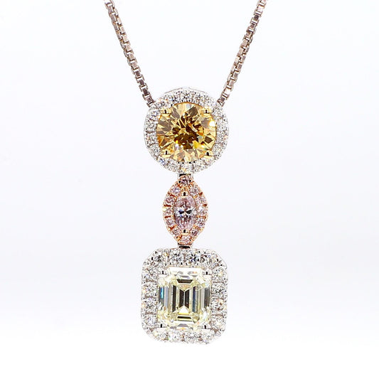 GIA Certified Natural Fancy Color Mix Diamond 2.01 Carat TW Gold Drop Pendant