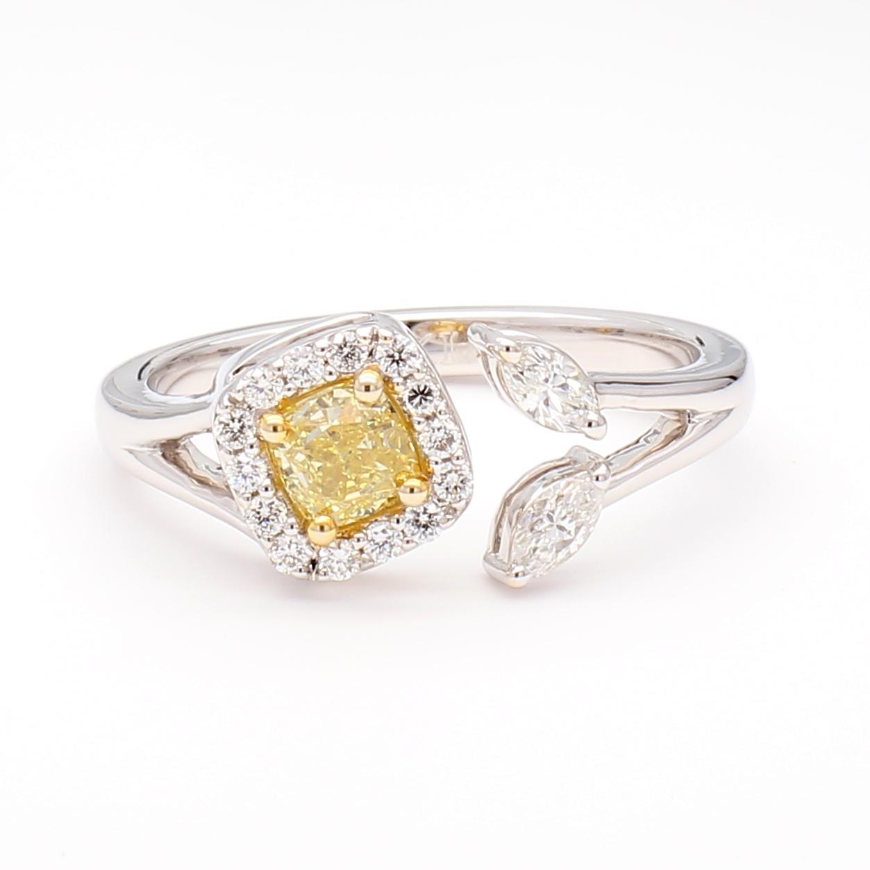 Natural Yellow Cushion Diamond 0.72 Carat TW Gold Cocktail Ring