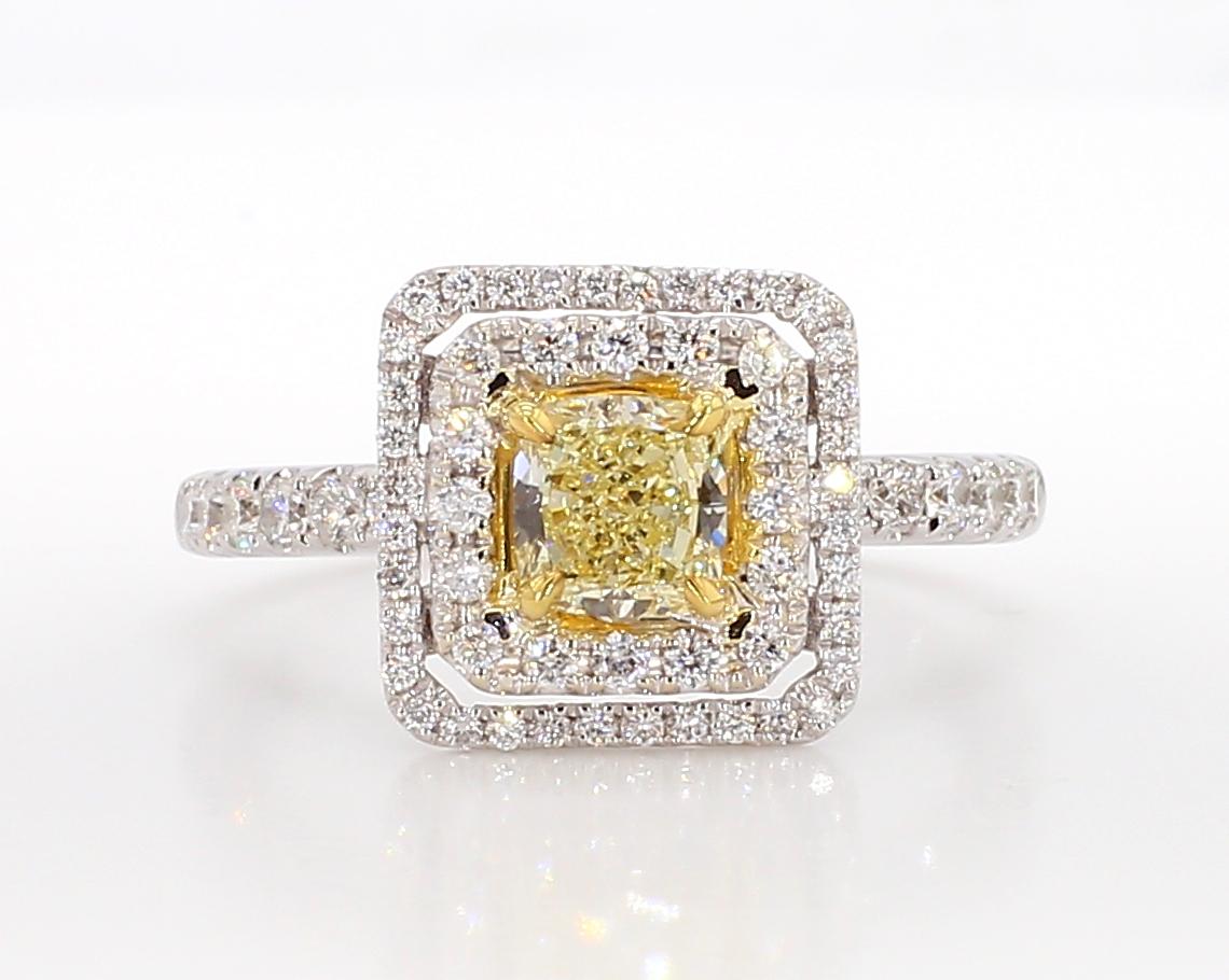 Natural Yellow Cushion Diamond 1.36 Carat TW Gold Cocktail Ring