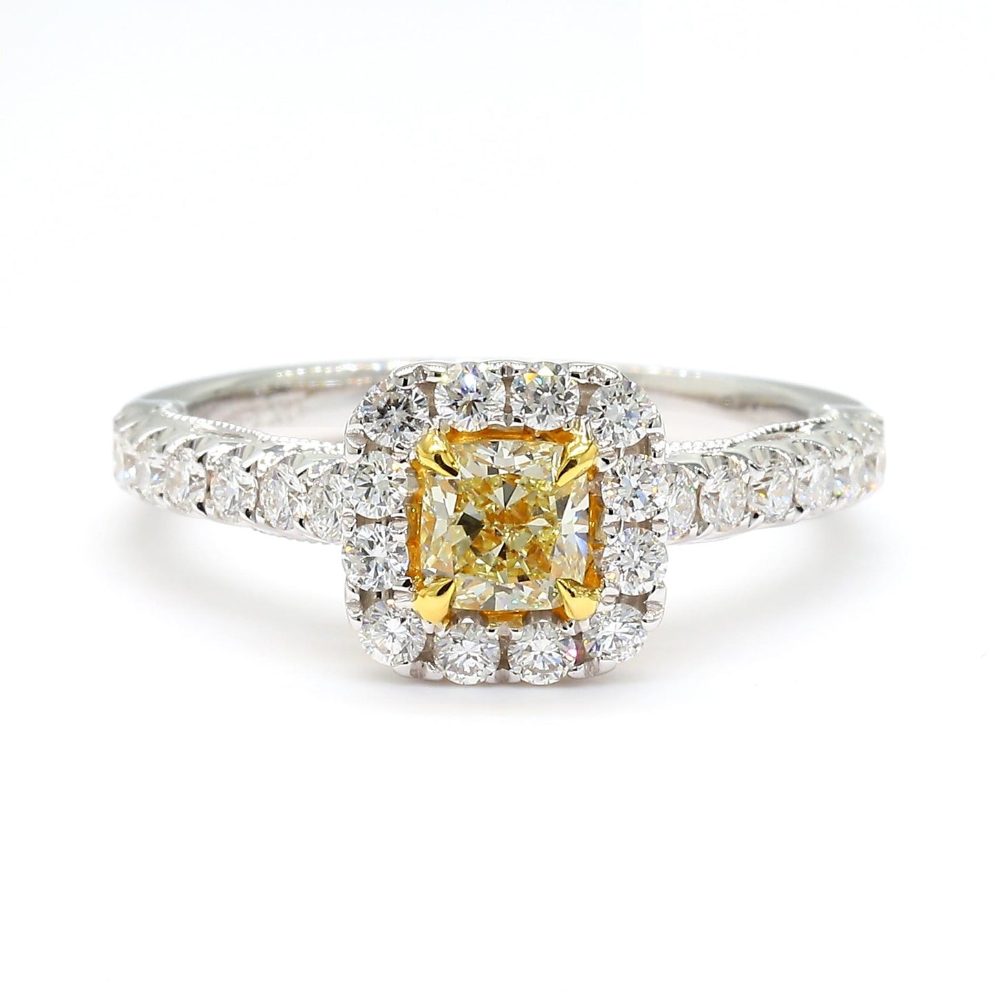 Natural Yellow Cushion Diamond 1.11 Carat TW Gold Cocktail Ring