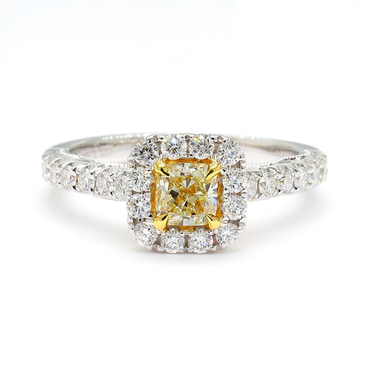 Natural Yellow Cushion Diamond 1.11 Carat TW Gold Cocktail Ring