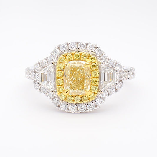 GIA Certified Natural Yellow Cushion Diamond 2.13 Carat TW Gold Cocktail Ring