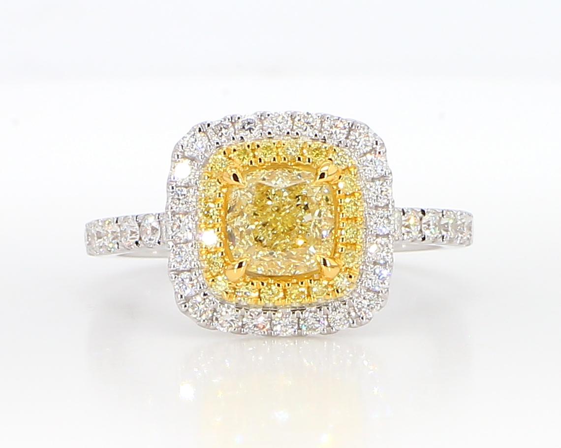 GIA Certified Natural Yellow Cushion Diamond 1.71 Carat TW Gold Cocktail Ring