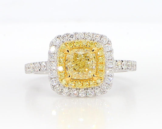 GIA Certified Natural Yellow Cushion Diamond 1.71 Carat TW Gold Cocktail Ring