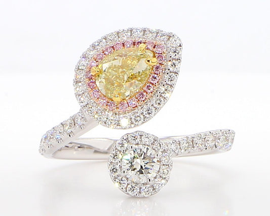 GIA Certified Natural Yellow Pear Diamond 2.05 Carat TW Gold Cocktail Ring