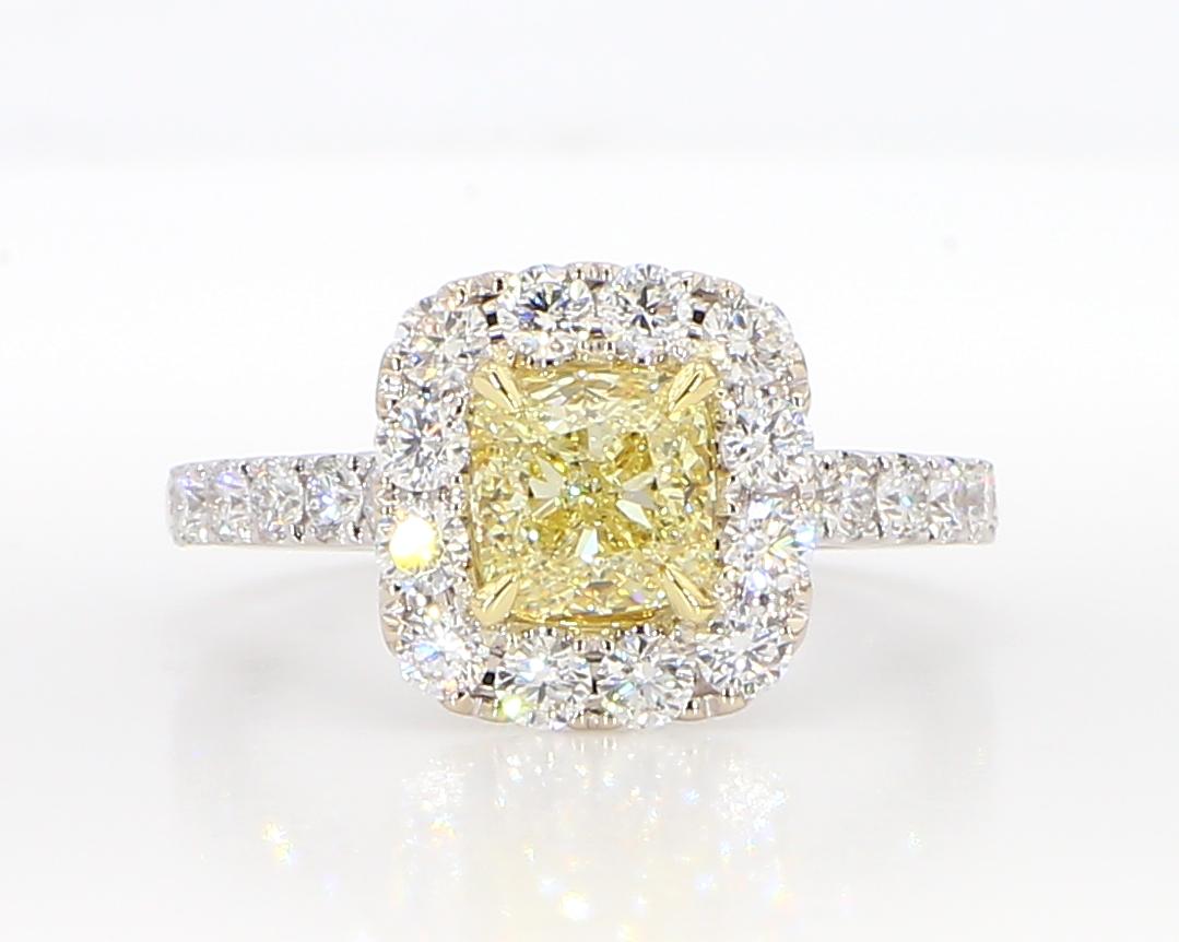 GIA Certified Natural Yellow Cushion Diamond 1.94 Carat TW Gold Cocktail Ring