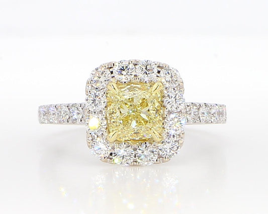 GIA Certified Natural Yellow Cushion Diamond 1.94 Carat TW Gold Cocktail Ring