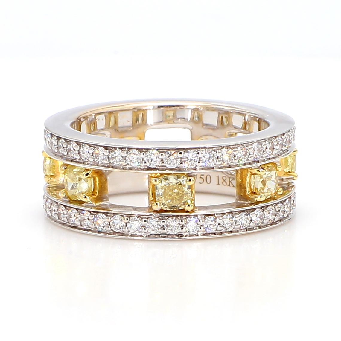 Natural Yellow Radiant Diamond 1.71 Carat TW Gold Wedding Band