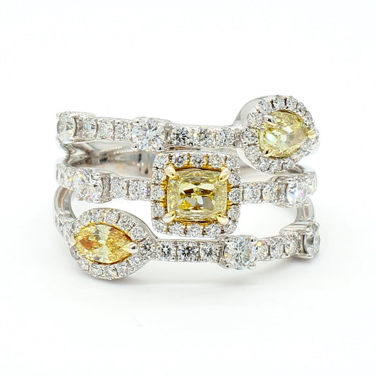 Natural Yellow Cushion Diamond 2.22 Carat TW Gold Cocktail Ring